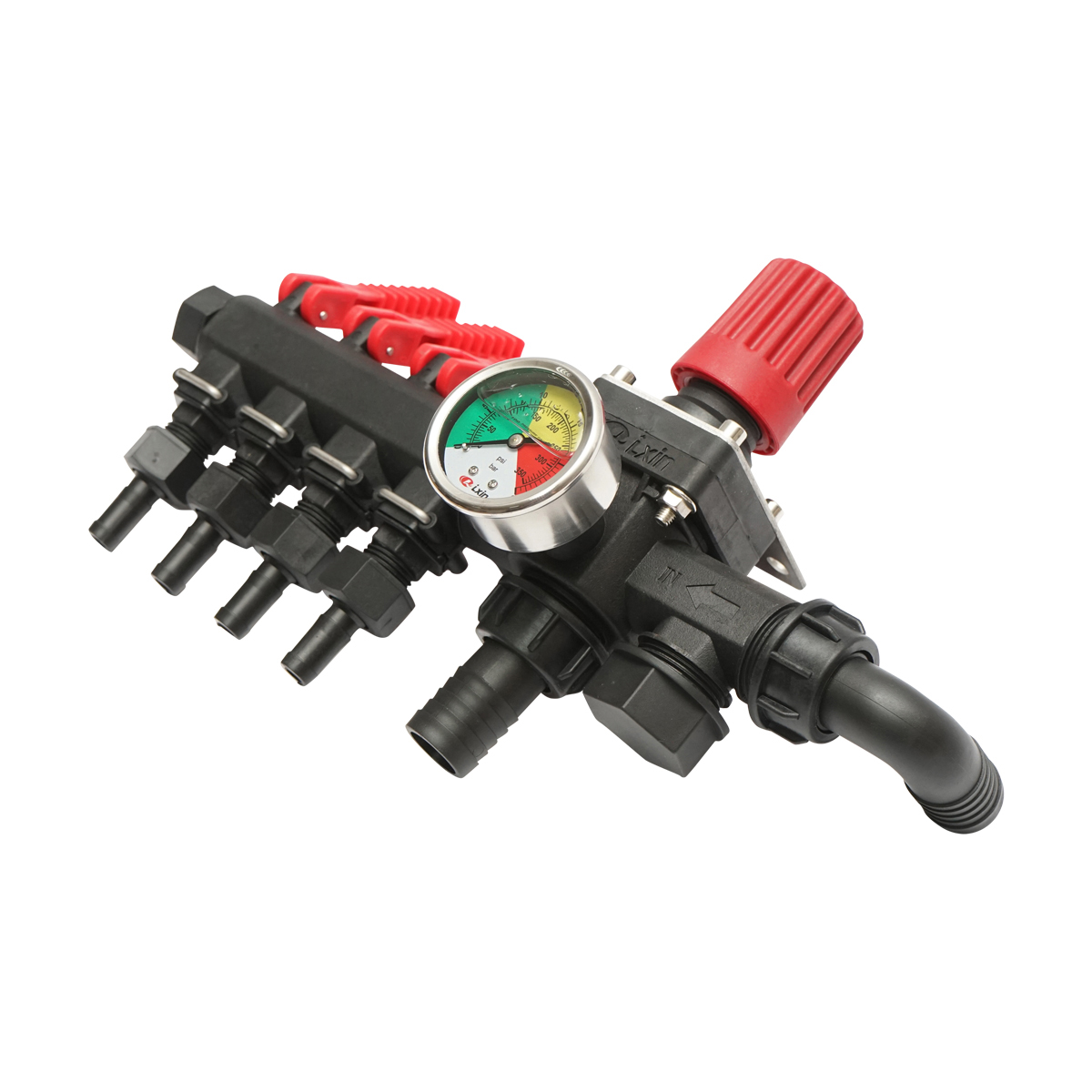 Distribuitor cu 4 cai si manometru cu glicerina pentru erbicidator (compatibil model polonez) - imagine 3