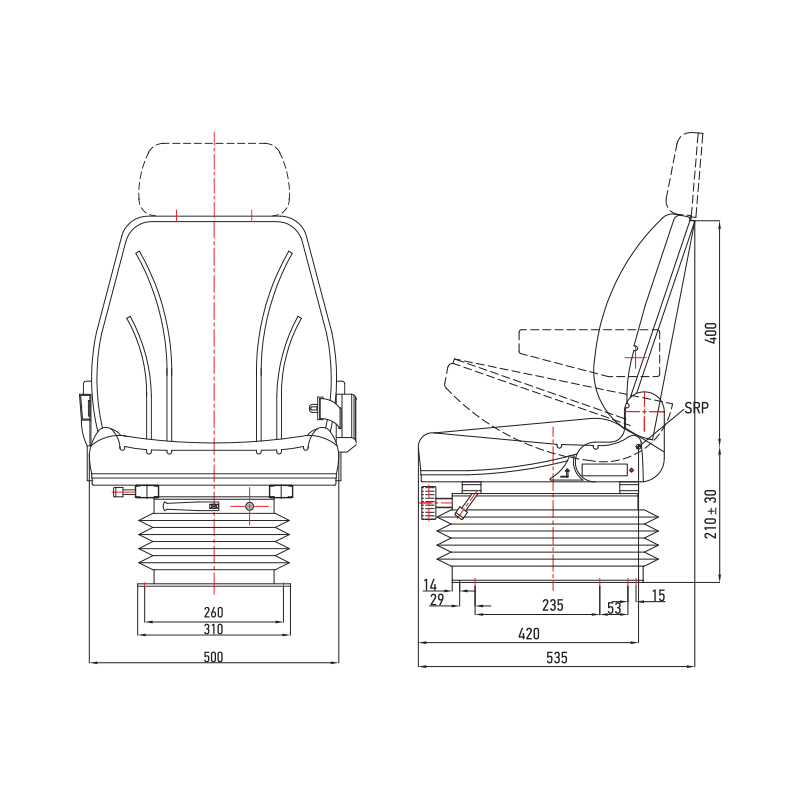 Scaun universal cu suspensie pe aer, reglabil pe inaltime si greutate 50-140Kg, cotiere si spatar rabatabil 50-90° pentru tractor, utilaje agricole, industriale, stivuitor - imagine 9