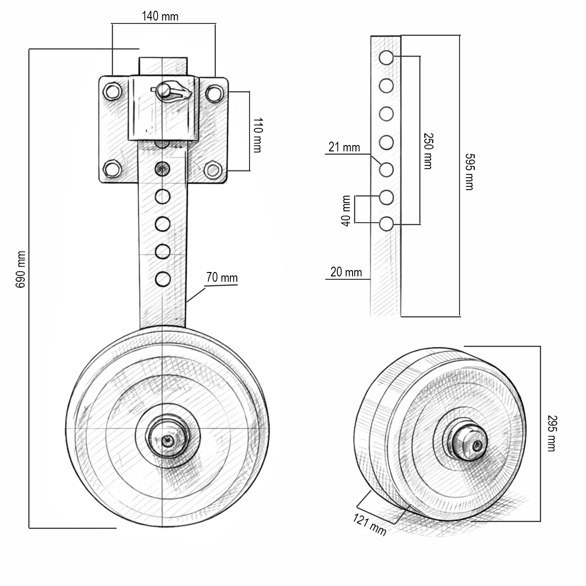 Roata plug universala 295mm reglabila 7 trepte 0-250mm - imagine 3