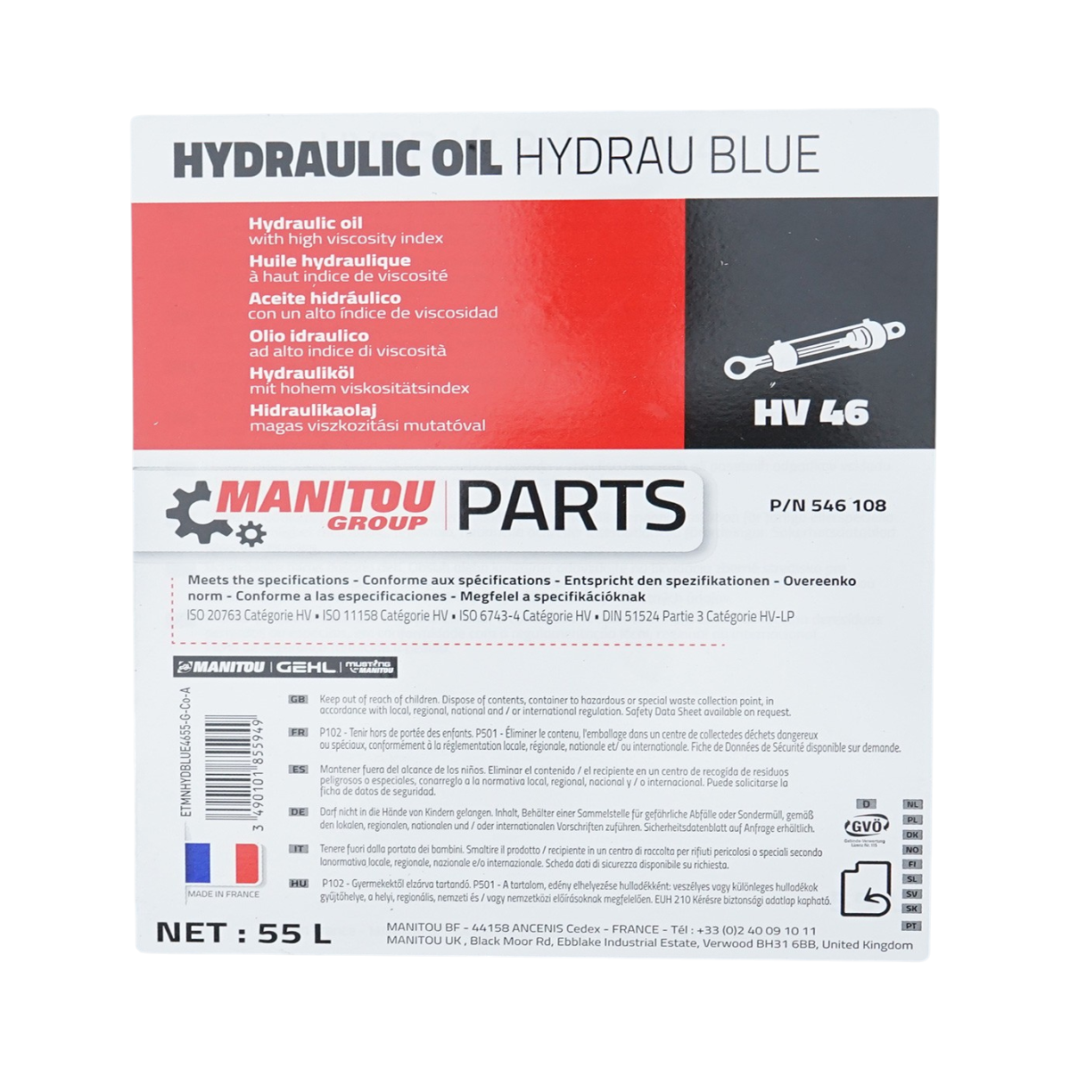 Ulei hidraulic Manitou HV46 Hydrau Blue 55L - imagine 3
