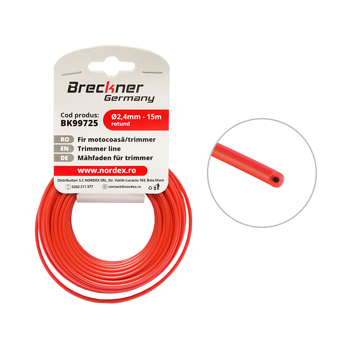 Fir rotund pentru motocoasa, 2.4 mm x 15 m Breckner Germany