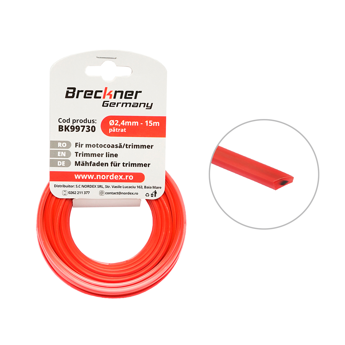 Fir patrat pentru motocoasa, 2.4 mm x 15 m Breckner Germany