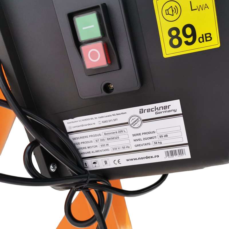 Betoniera 800W, volum cuva 200L, pinion si coroana din fonta, 58Kg Breckner Germany - imagine 7