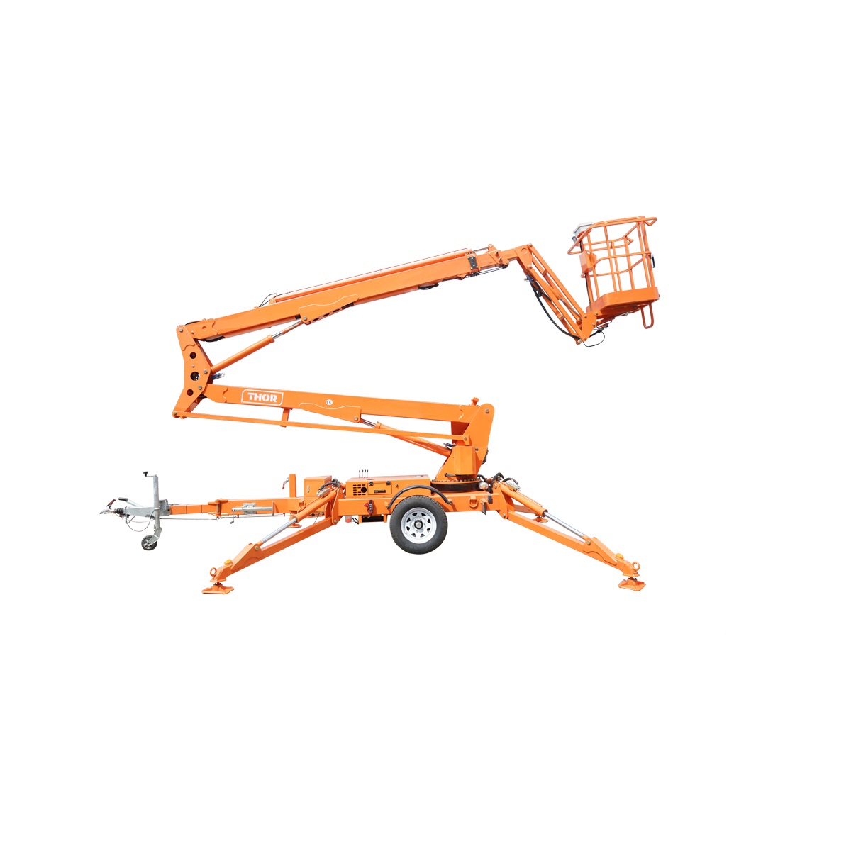 Platforma/nacela pentru lucru la inaltime tip remorca 16m, 200Kg cu telecomanda motor benzina THOR