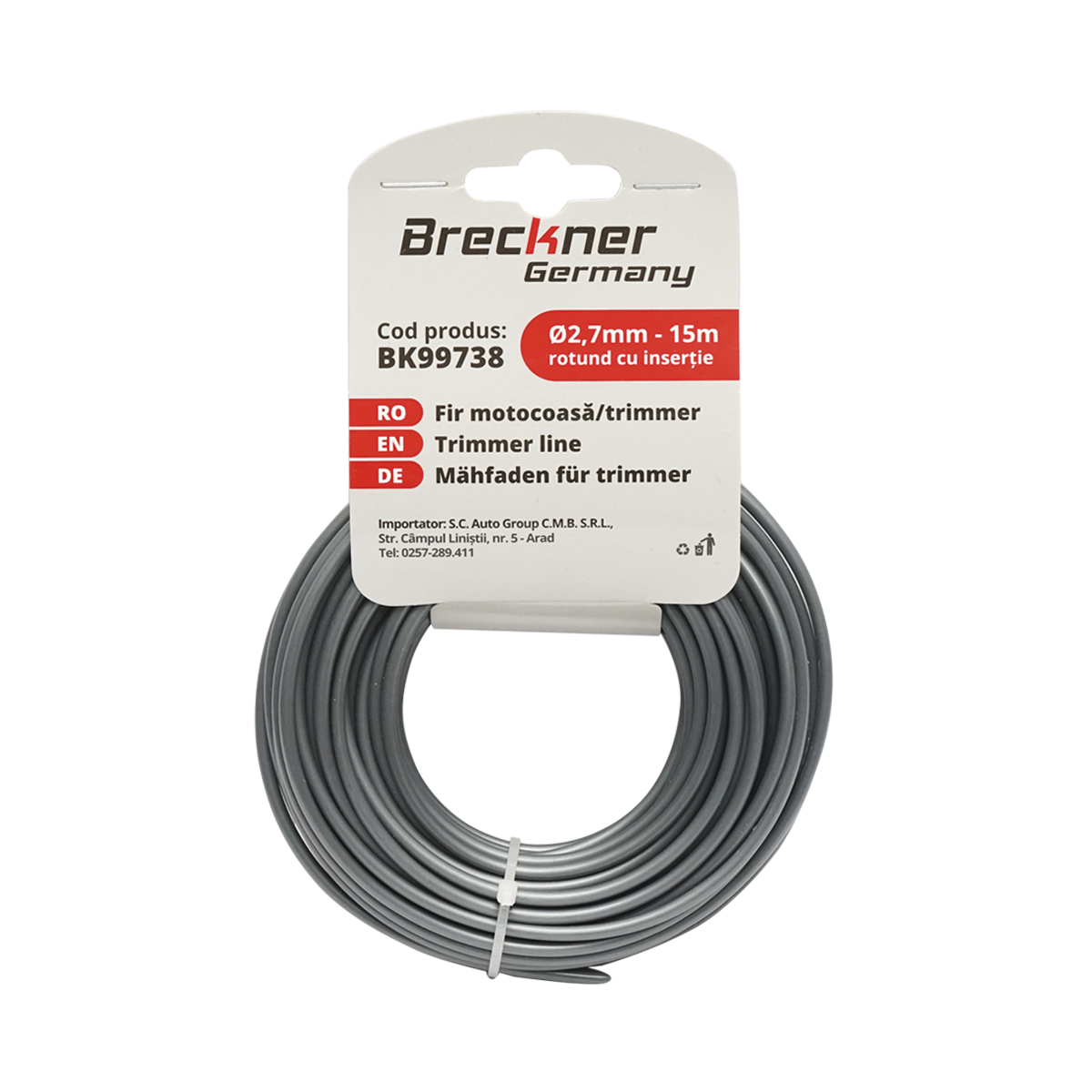 Fir rotund cu insertie metalica pentru motocoasa 2.7mmx15m Breckner Germany - imagine 2