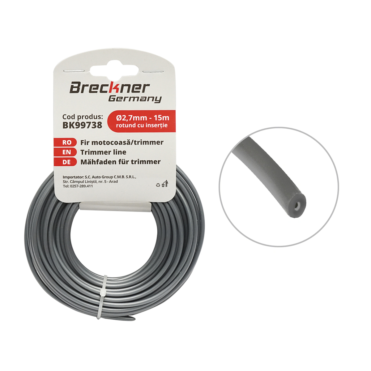 Fir rotund cu insertie metalica pentru motocoasa 2.7mmx15m Breckner Germany