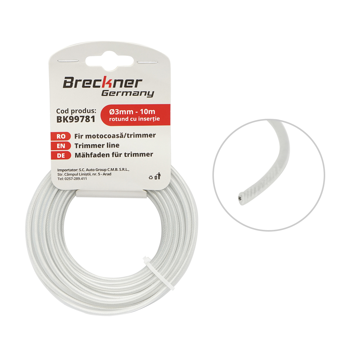 Fir rotund cu insertie metalica pentru motocoasa 3mmx10m Breckner Germany