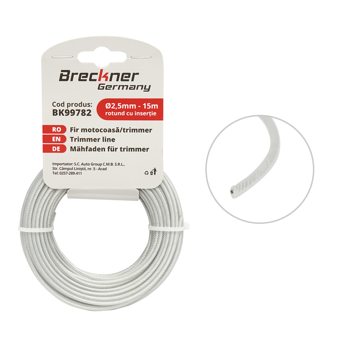 Fir rotund cu insertie metalica pentru motocoasa 2.5mmx15m Breckner Germany