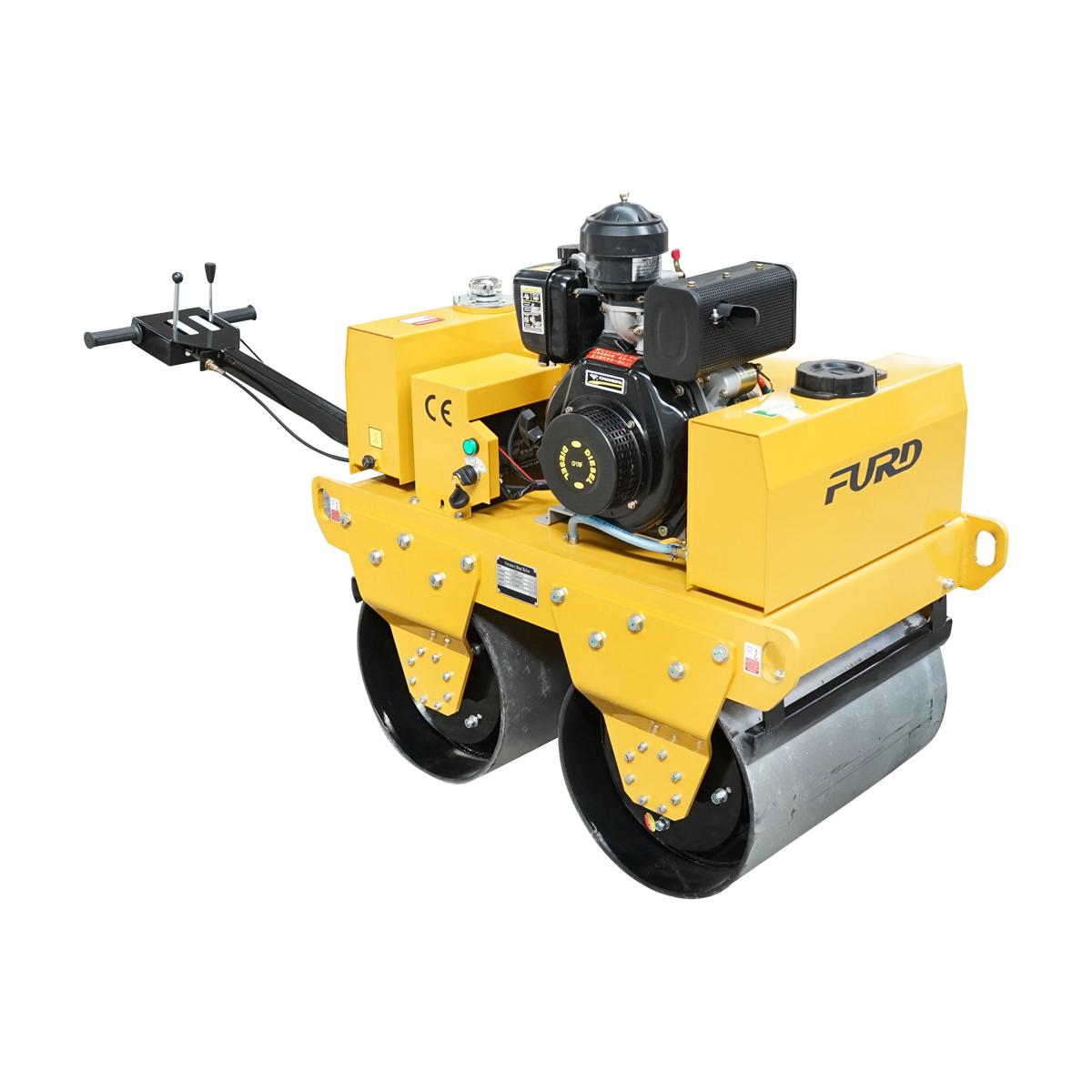 Cilindru compactor 550kg cu tamburi 2x600mm si motor diesel 6CP, CF178, pornire elctrica sau manuala