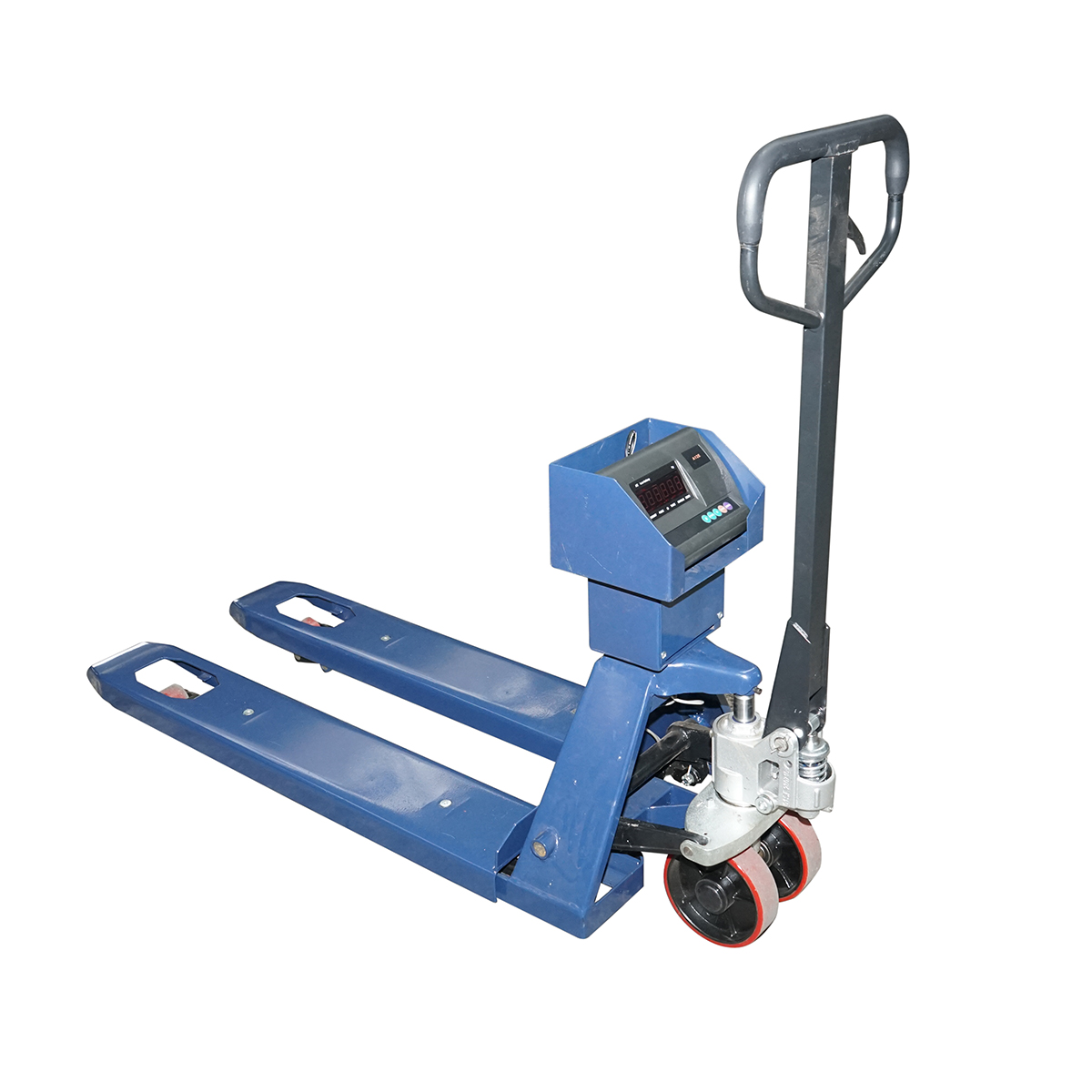 Transpalet manual 3T cu cantar electronic, baterie 6V/4Ah si roti silicon - imagine 3