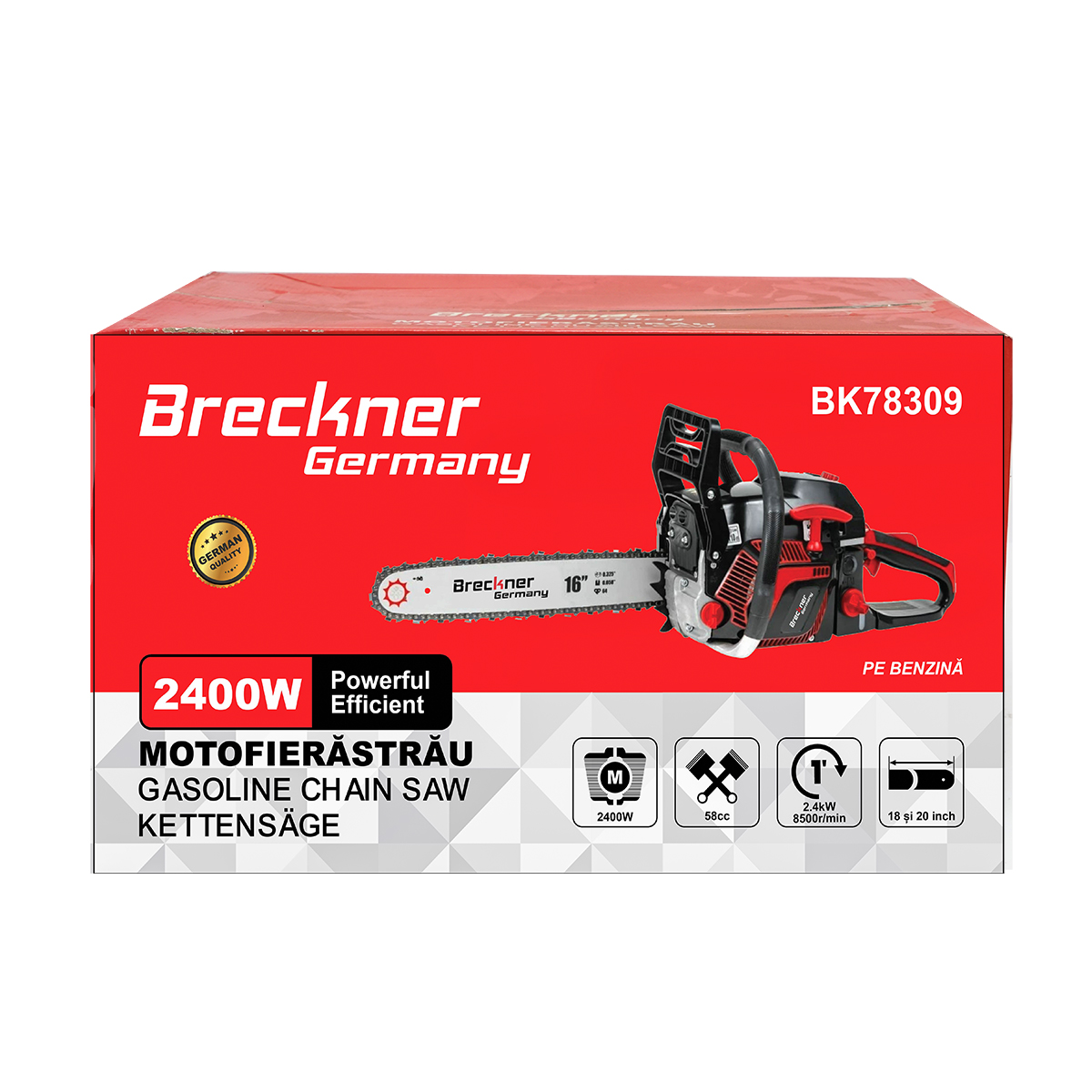 Motofierastrau, drujba 2 timpi, 58cc, 3.3CP, 8500rpm cu lama 18 inch(45cm) Breckner Germany - imagine 2