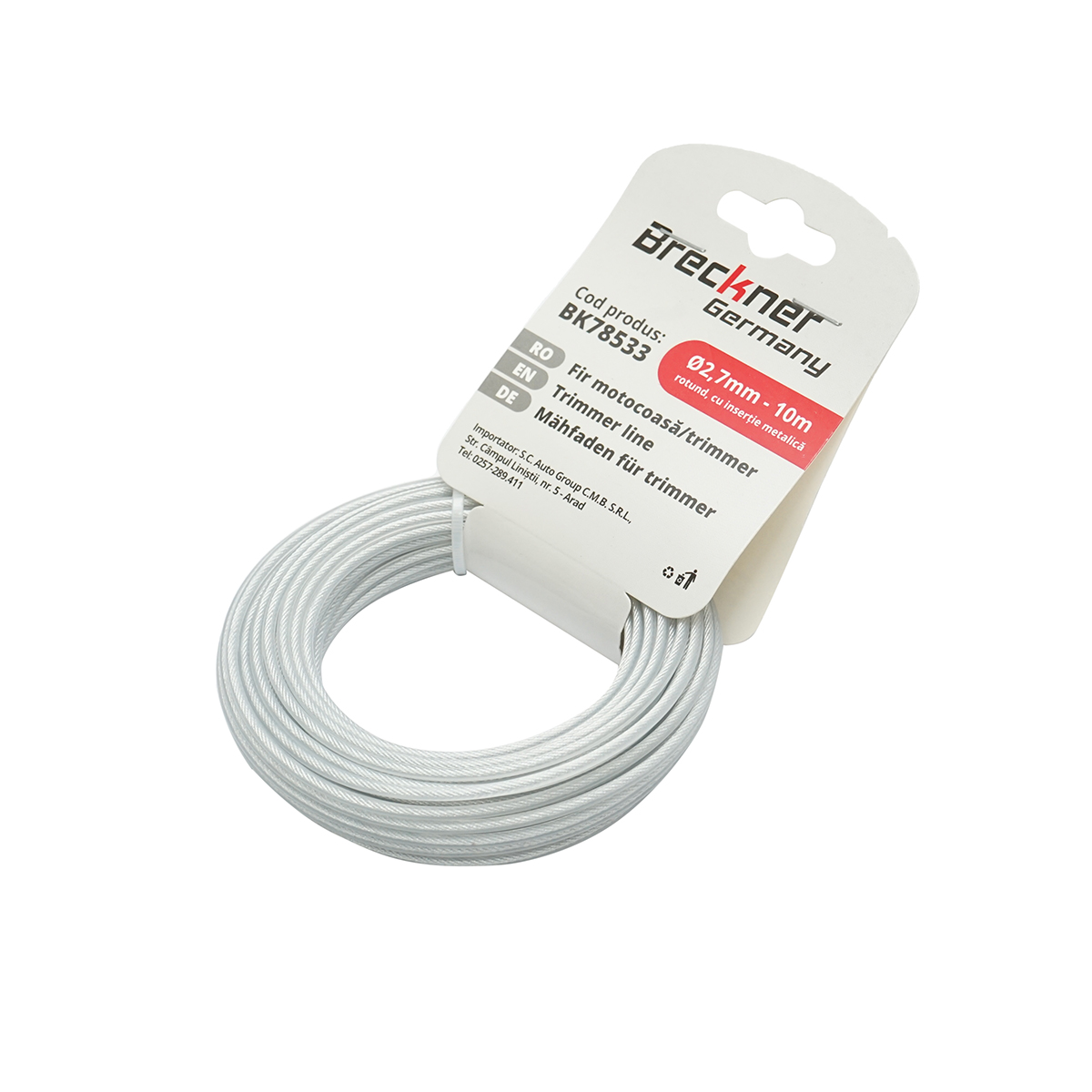 Fir rotund cu insertie metalica pentru motocoasa 2.7mmx10m Breckner Germany - imagine 2