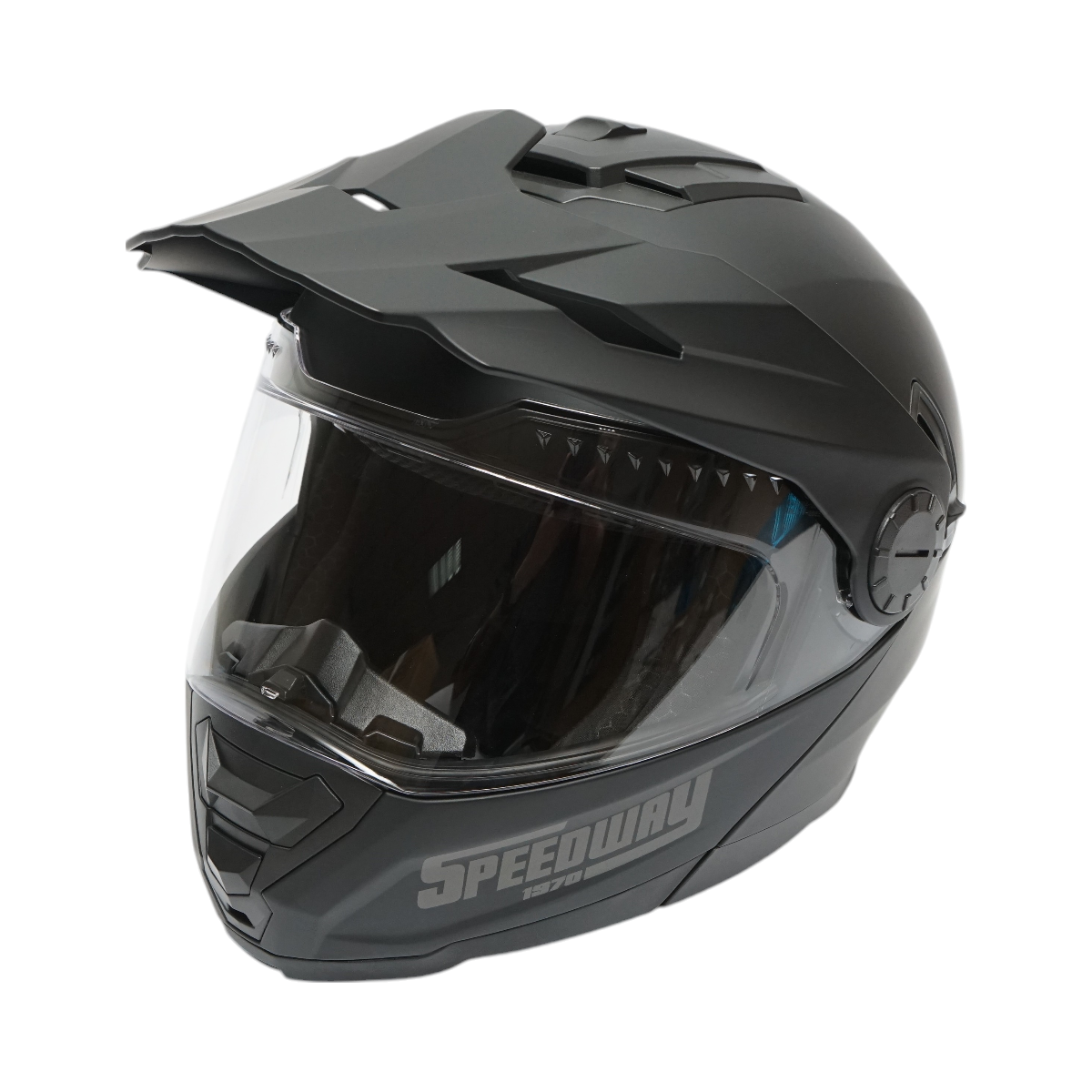 Casca motocross integrala negru mat cu viziera transparenta si ochelari de soare, marimea L Lion