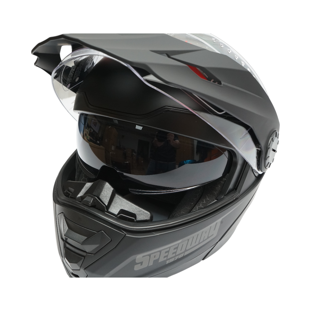 Casca motocross integrala negru mat cu viziera transparenta si ochelari de soare, marimea XL Lion - imagine 9