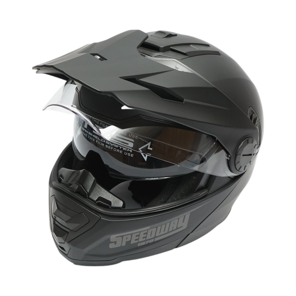 Casca motocross integrala negru mat cu viziera transparenta si ochelari de soare, marimea XL Lion - imagine 3