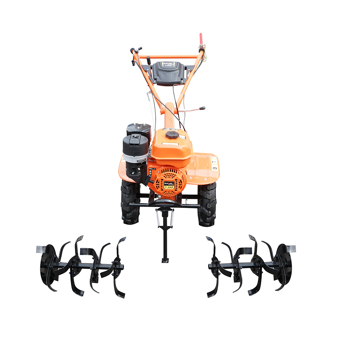 Motocultor 7.5CP cu freza 100cm, motor benzina 4 timpi 212cc OHV, viteze 2+1, transmisie pinioane, roti 4.00-8 Breckner Germany