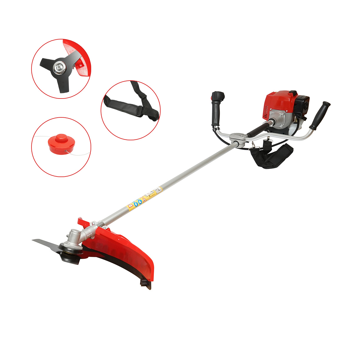 Motocoasa pe benzina 2.5CP, 2T 52cc, turatie 8000rpm, disc 3T, tambur fir, kit accesorii incluse