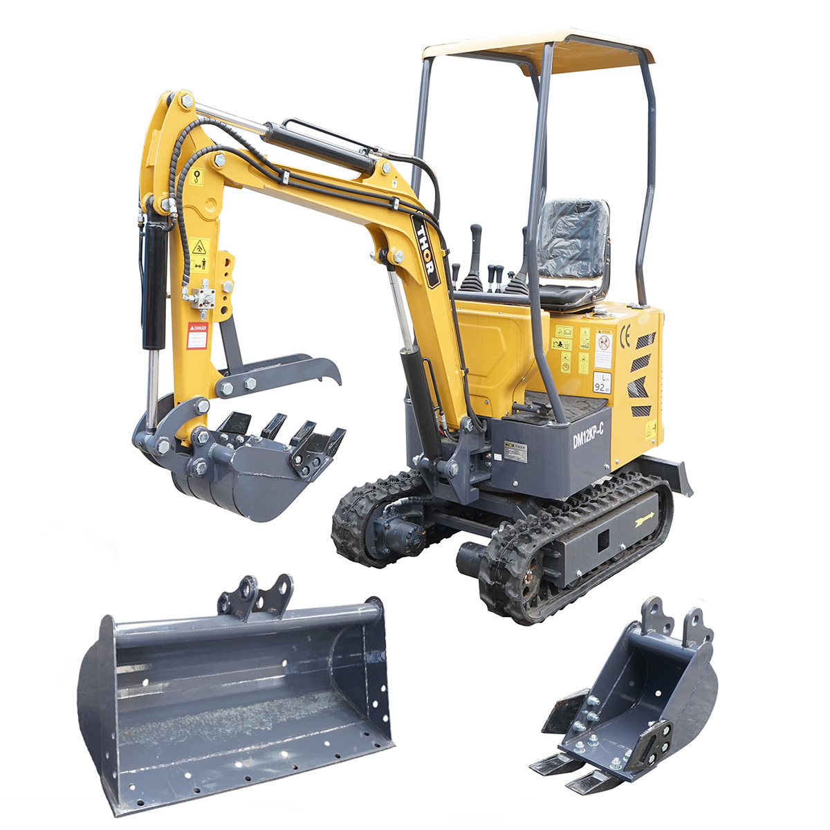 Mini excavator 1T cu semicabina, motor diesel 9.5CP, adancime sapare 1764mm, capacitate ridicare 350Kg, 3 cupe incluse 185/355/800mm THOR