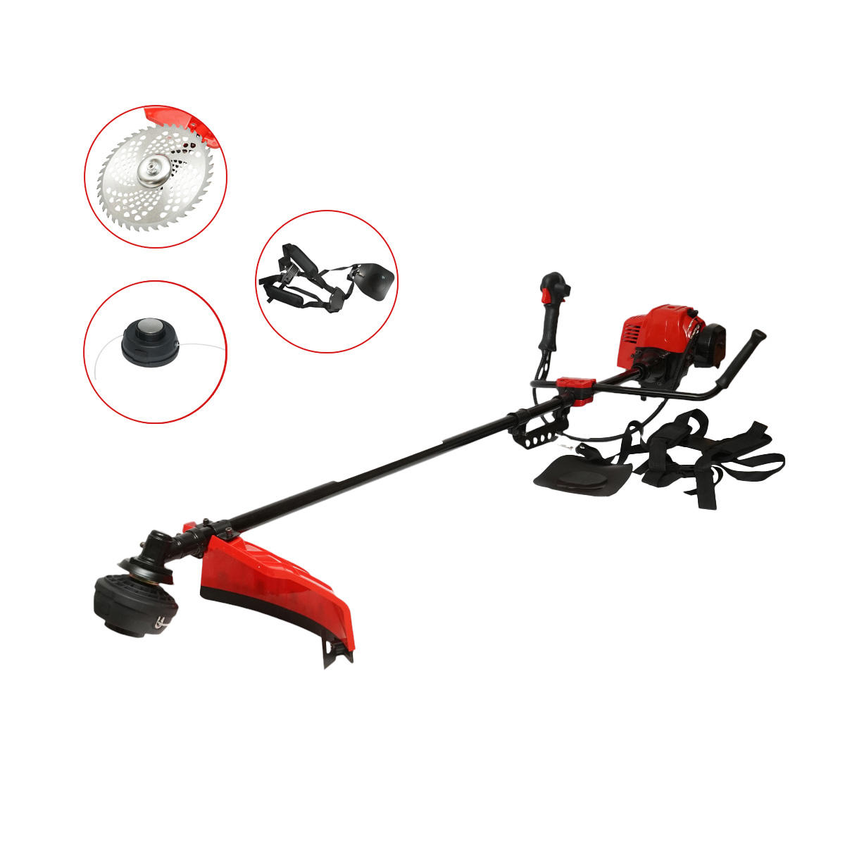 Motocoasa pe benzina profesionala Premium 3CP, 2T 52cc, turatie 7500rpm, disc 3T/40T, tambur fir, kit accesorii incluse THOR