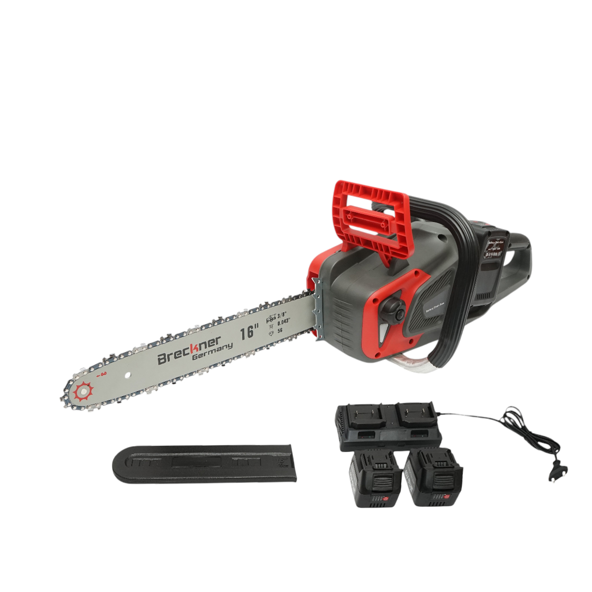 Drujba electrica profesionala cu 2 acumulatori 40V, 4Ah Li-ion, 1200W, motor brushless, lama 16 inch (400mm) Breckner Germany