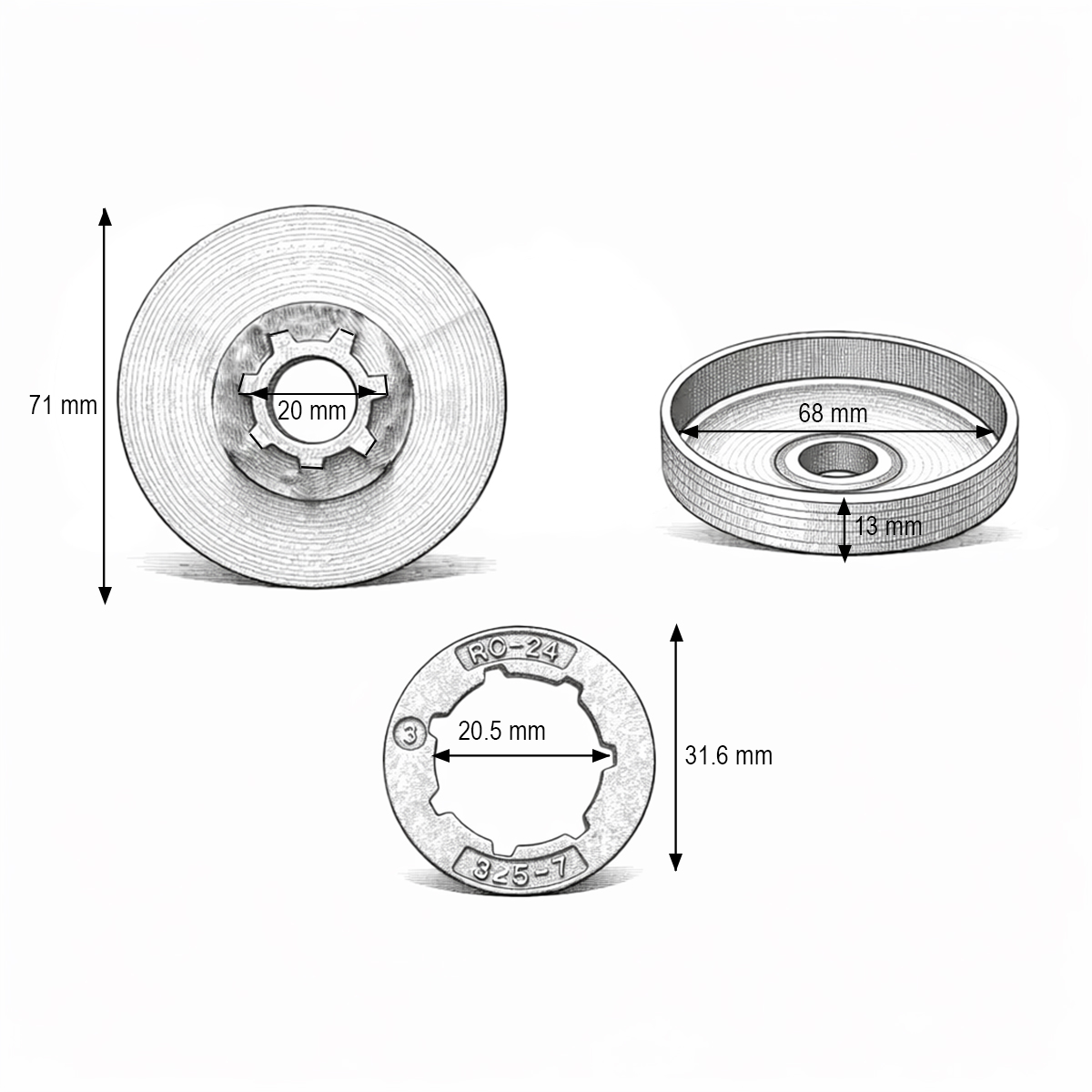 Tambur ambreiaj drujba cu pinion 0.325 inch 7 dinti compatibil Stihl MS180 THOR - imagine 3