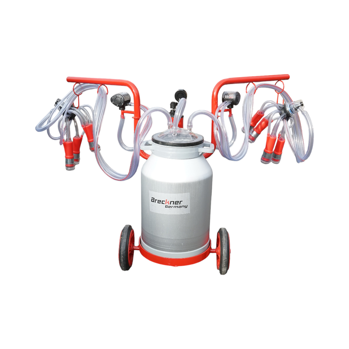 Aparat de muls vaci 2 posturi bidon 40L aluminiu cu vid in cadru(vacuum)  Breckner Germany