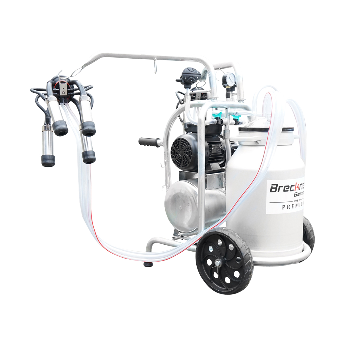 Aparat de muls vaci cu grup colector 160cc sasiu galvanizat bidon aluminiu 40L 2 posturi Breckner Germany - imagine 3
