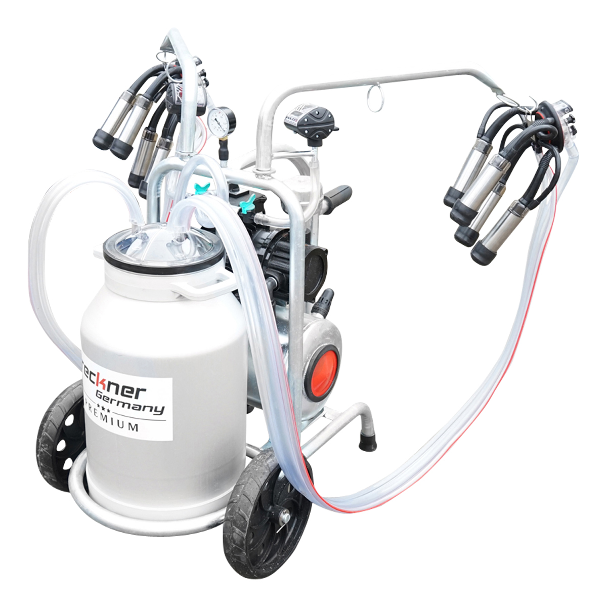 Aparat de muls vaci cu grup colector 160cc sasiu galvanizat bidon aluminiu 40L 2 posturi Breckner Germany - imagine 5