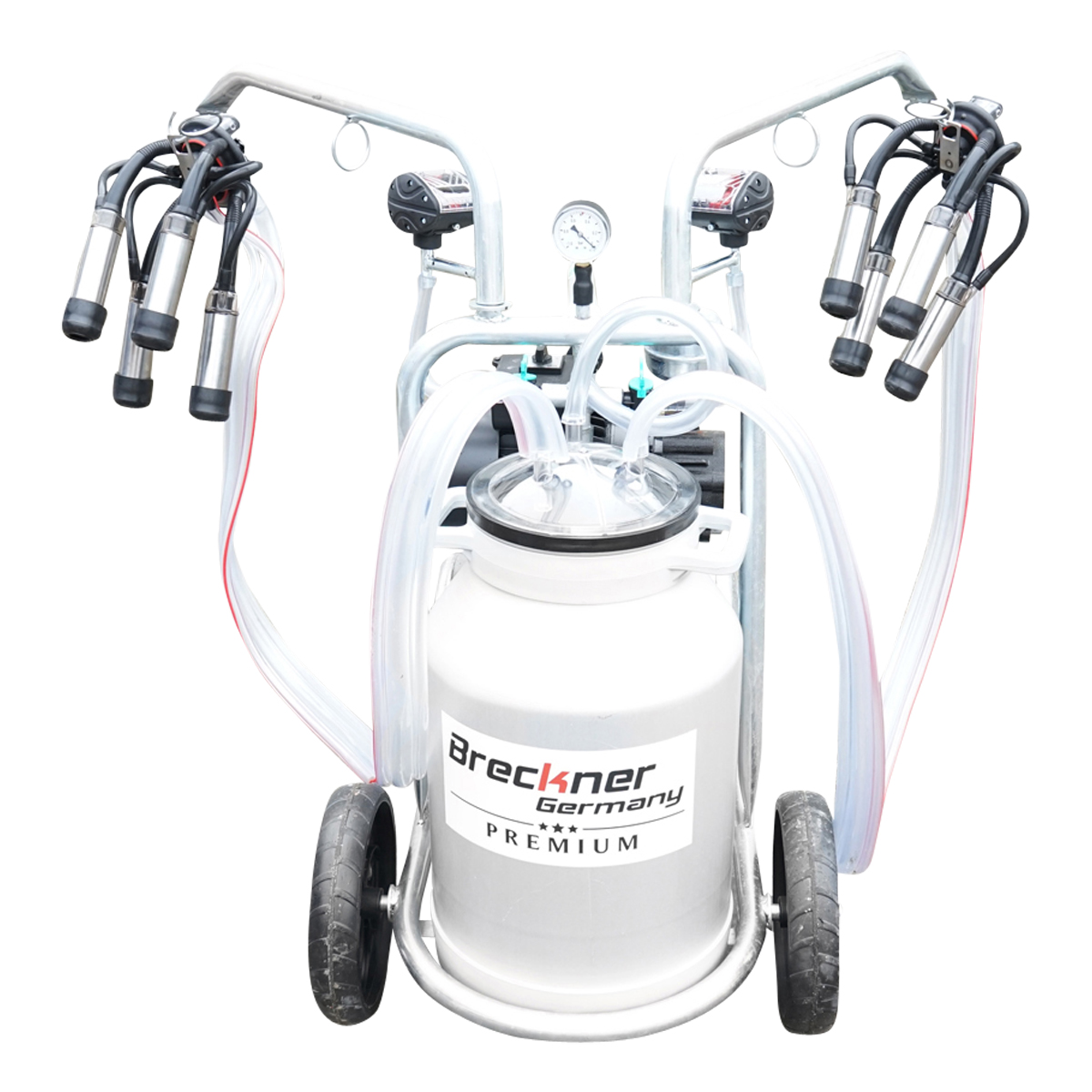 Aparat de muls vaci cu grup colector 160cc sasiu galvanizat bidon aluminiu 40L 2 posturi Breckner Germany - imagine 4