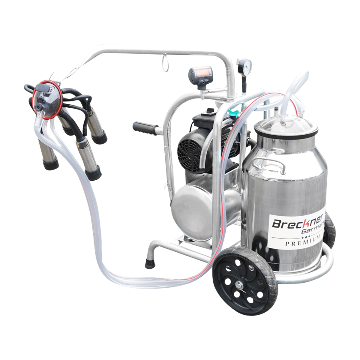 Aparat de muls vaci cu grup colector 160cc, sasiu galvanizat, bidon inox 30L, 1 post Breckner Germany - imagine 8