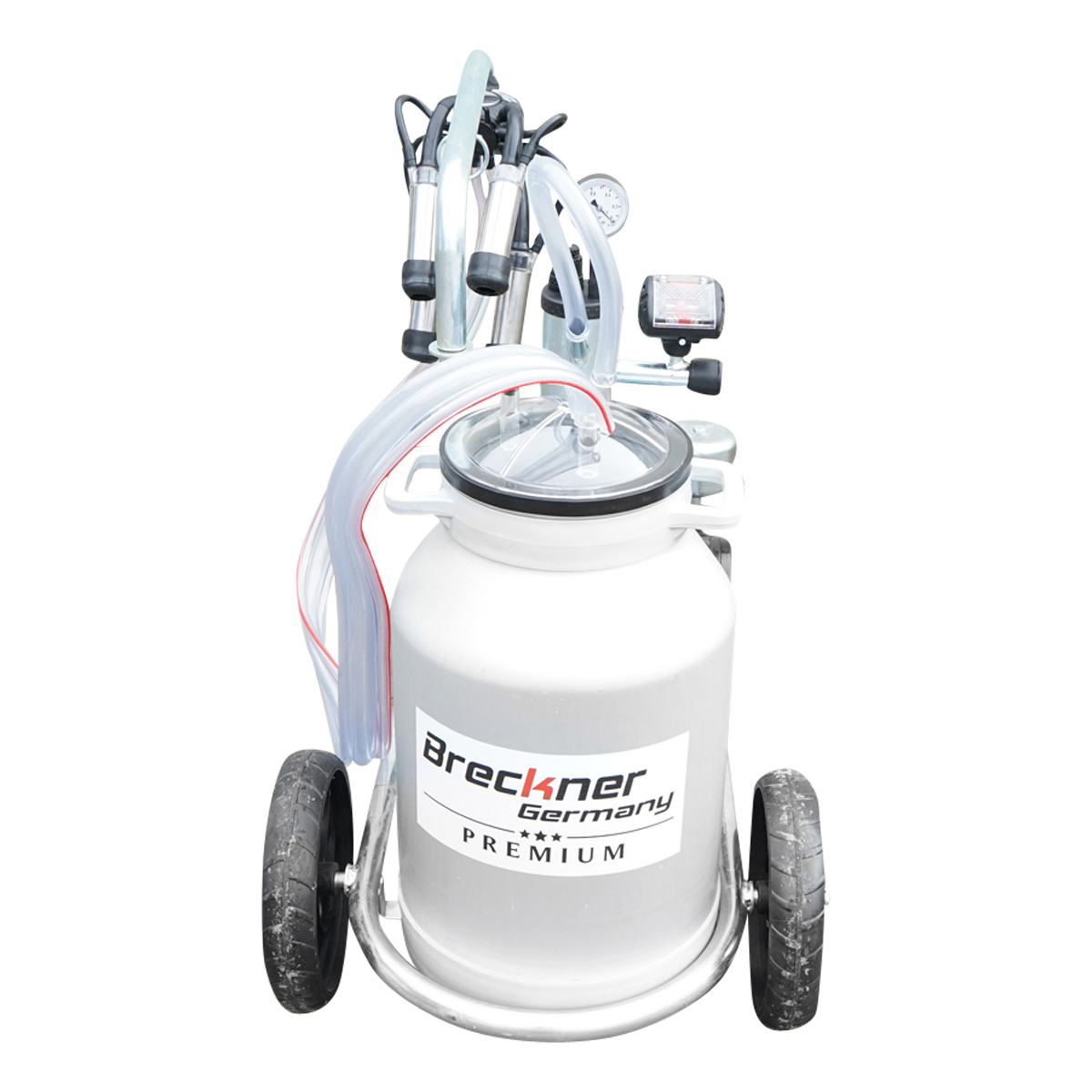 Aparat de muls vaci cu grup colector 160cc, sasiu galvanizat, bidon aluminiu 30L, 1 post, pahar inox Breckner Germany - imagine 3