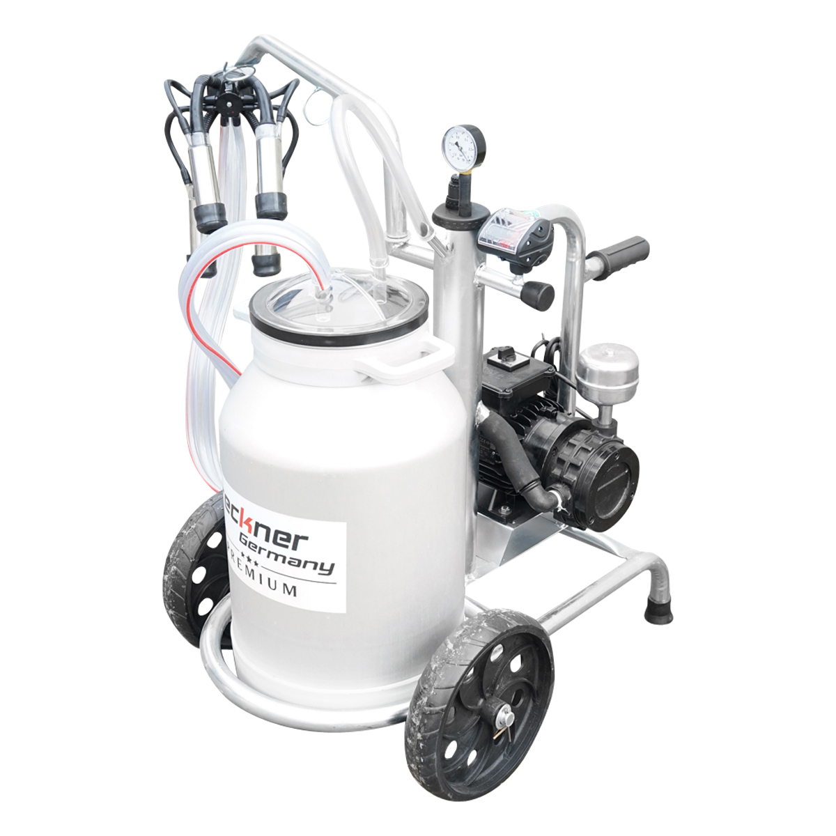 Aparat de muls vaci cu grup colector 160cc, sasiu galvanizat, bidon aluminiu 30L, 1 post, pahar inox Breckner Germany - imagine 5