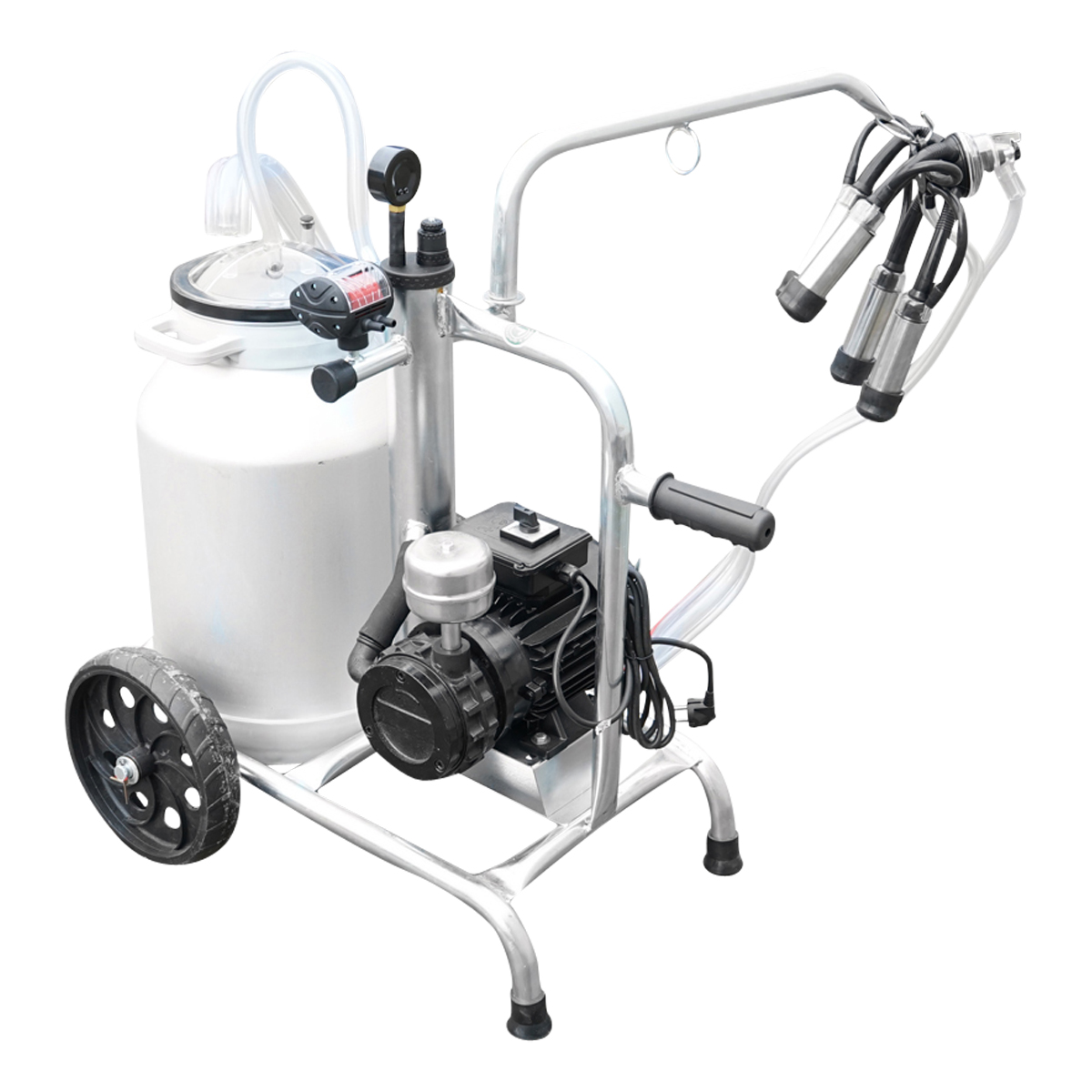 Aparat de muls vaci cu grup colector 160cc, sasiu galvanizat, bidon aluminiu 30L, 1 post, pahar inox Breckner Germany - imagine 6