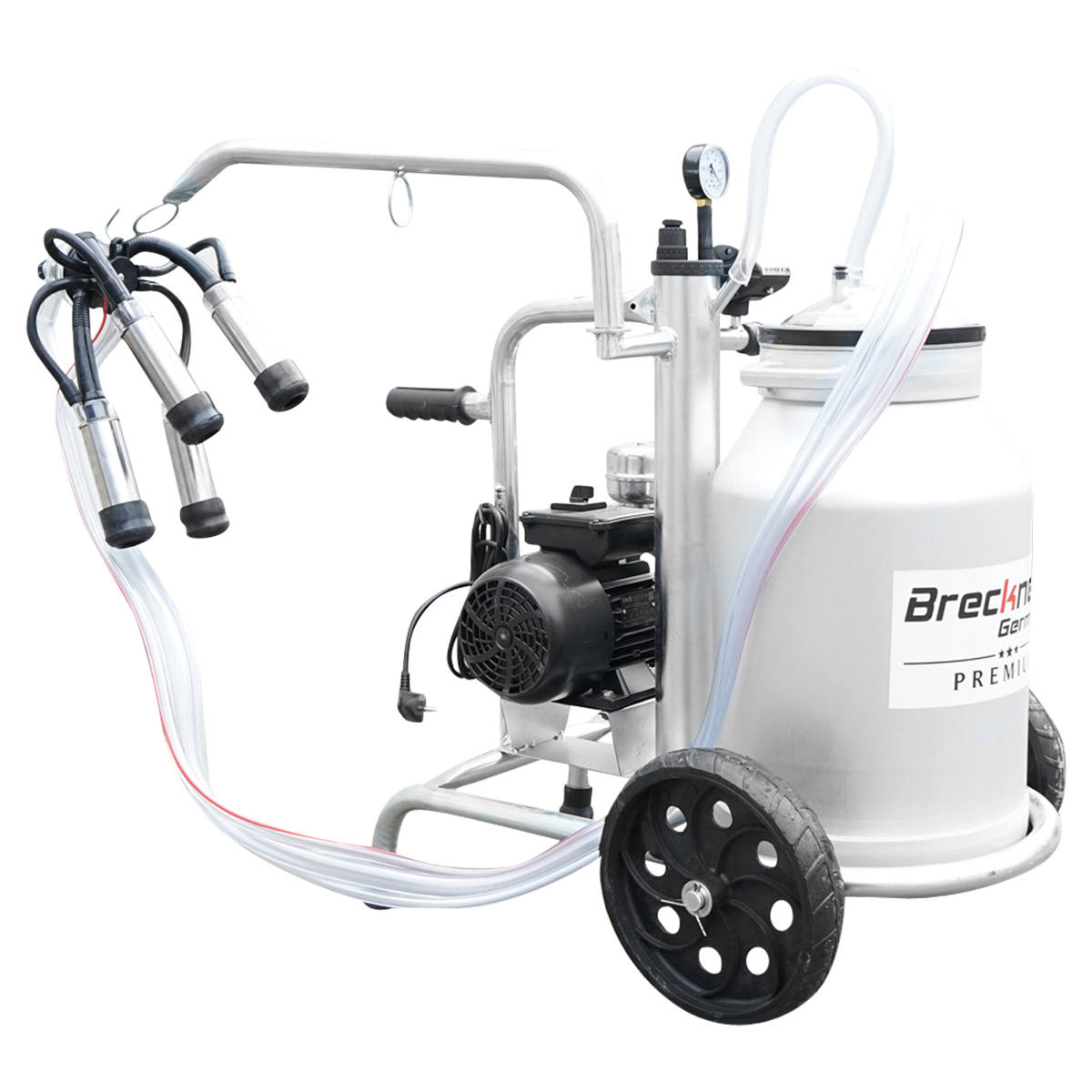 Aparat de muls vaci cu grup colector 160cc, sasiu galvanizat, bidon aluminiu 30L, 1 post, pahar inox Breckner Germany - imagine 8