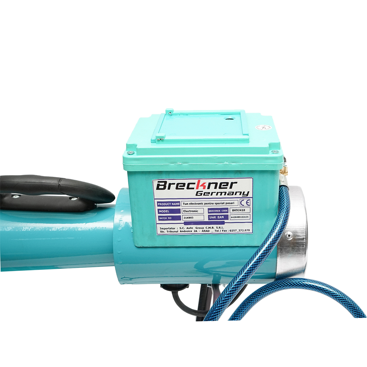 Tun electric pe baterie cu incarcator priza 220V, explozie pe gaz pentru speriat pasari Breckner Germany - imagine 8