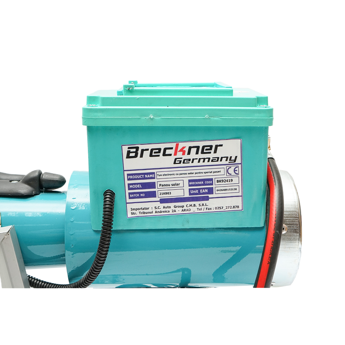 Tun electric pe baterie cu incarcare la panou solar, explozie pe gaz pentru speriat pasari Breckner Germany - imagine 10