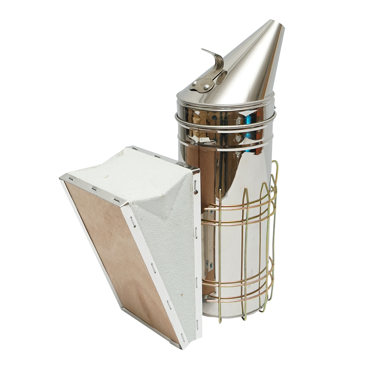 Afumator albine din inox cu cilindru scut termic si burduf din piele 230mm - imagine 3