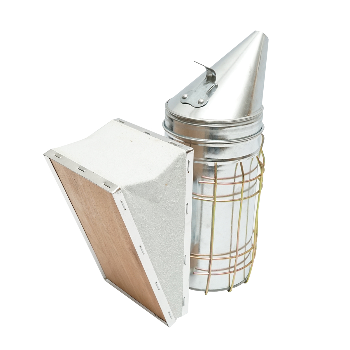 Afumator albine din otel galvanizat cu cilindru scut termic si burduf din piele 190mm - imagine 3