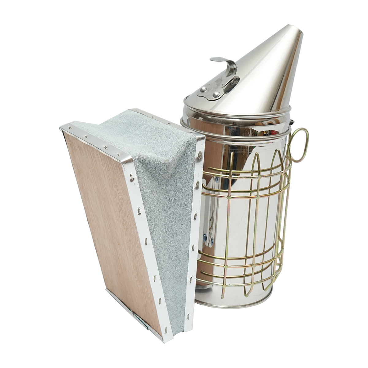 Afumator albine din inox cu cilindru scut termic si burduf din piele 190mm - imagine 3