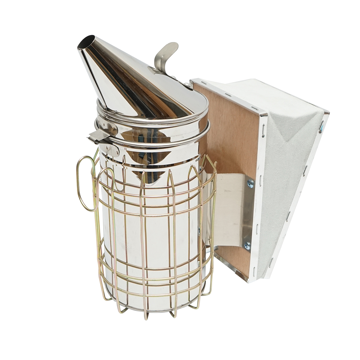 Afumator albine din inox cu cilindru scut termic si burduf din piele 190mm - imagine 2