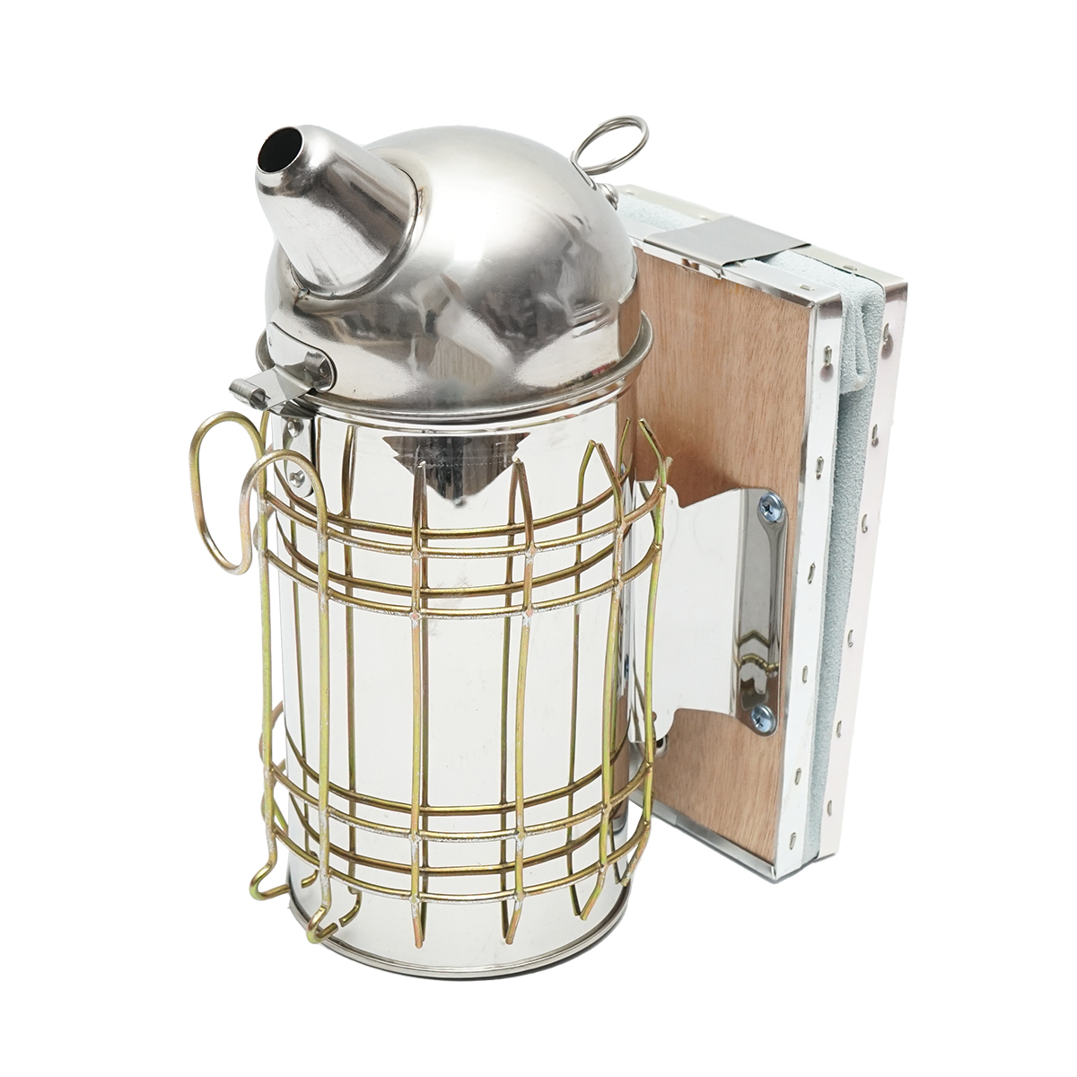 Afumator albine din otel inox cu cilindru scut termic si burduf din piele 160mm