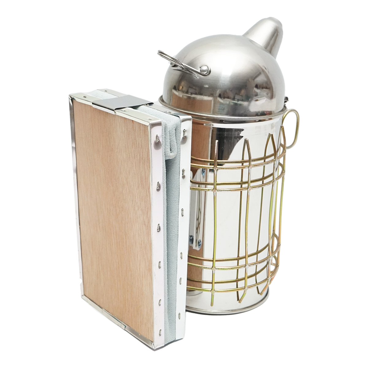 Afumator albine din otel inox cu cilindru scut termic si burduf din piele 160mm - imagine 5