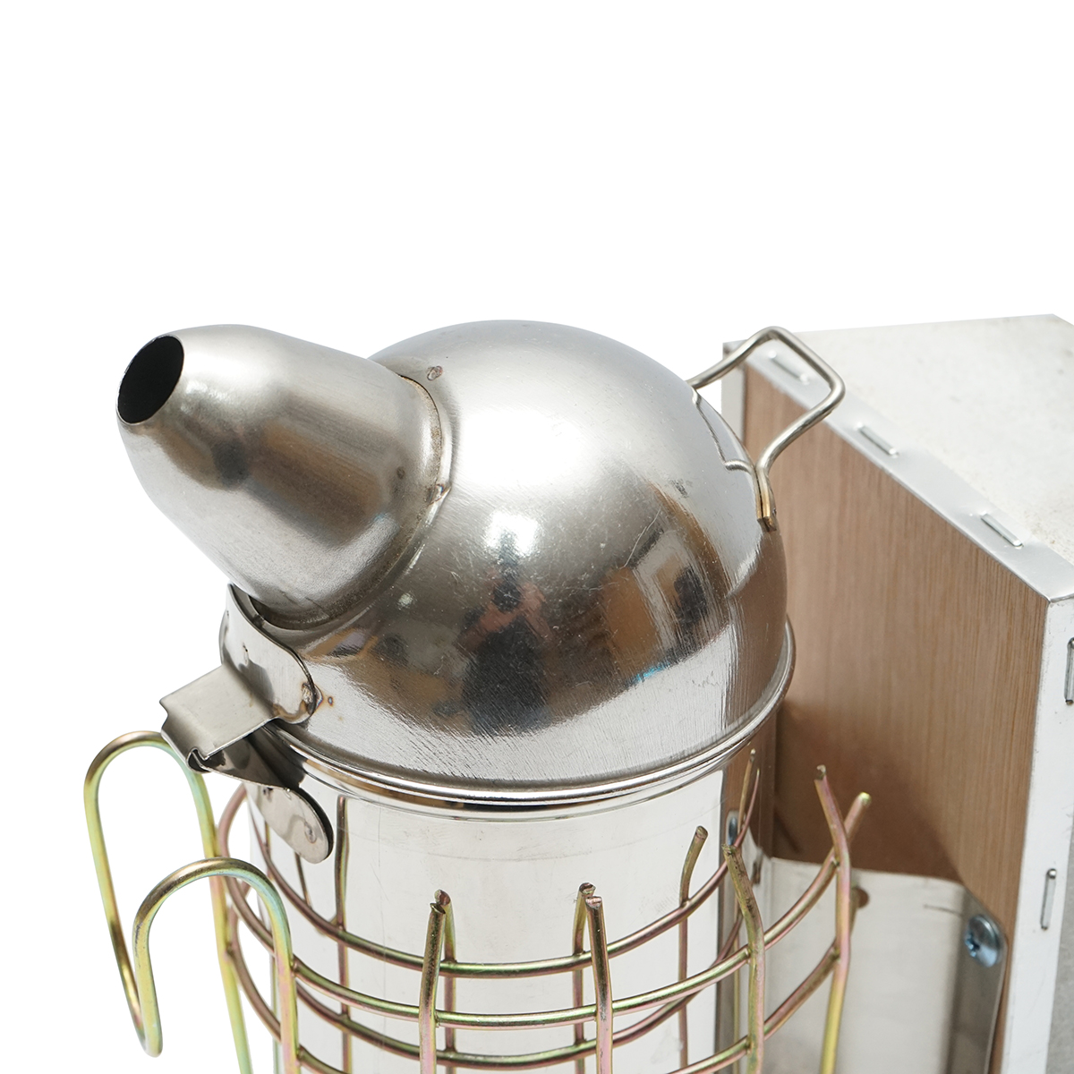 Afumator albine din otel inox cu cilindru scut termic si burduf din piele 210mm - imagine 4
