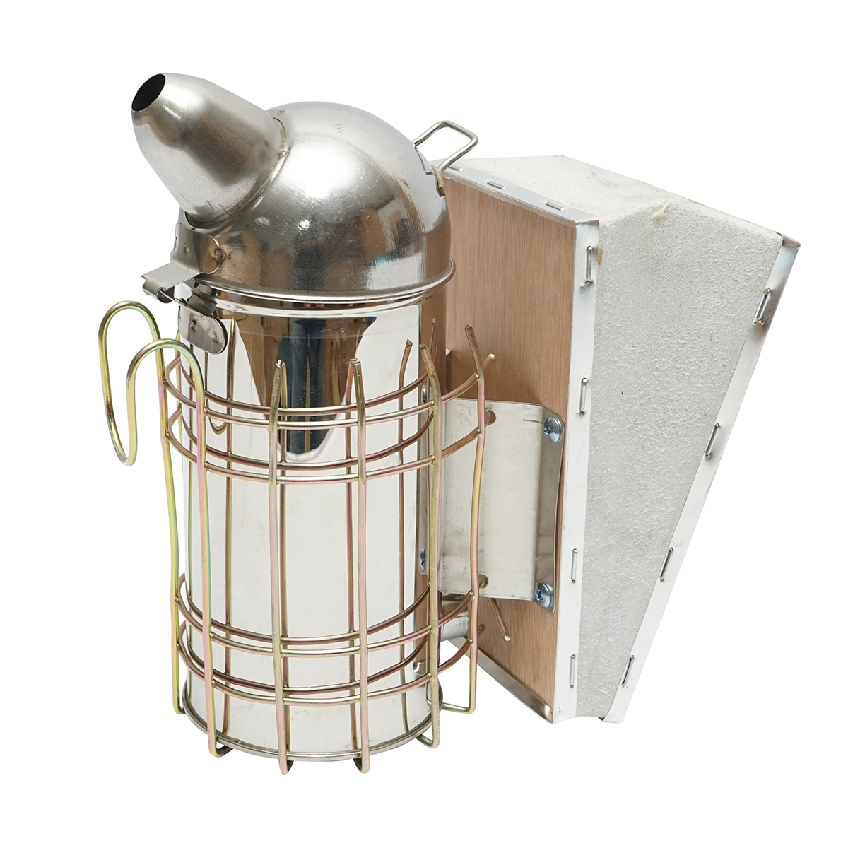 Afumator albine din otel inox cu cilindru scut termic si burduf din piele 210mm - imagine 2