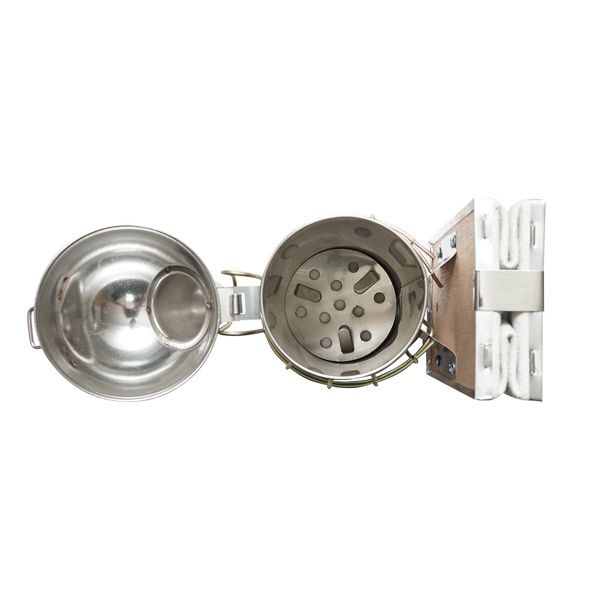 Afumator albine din otel inox cu cilindru scut termic si burduf din piele 210mm - imagine 5