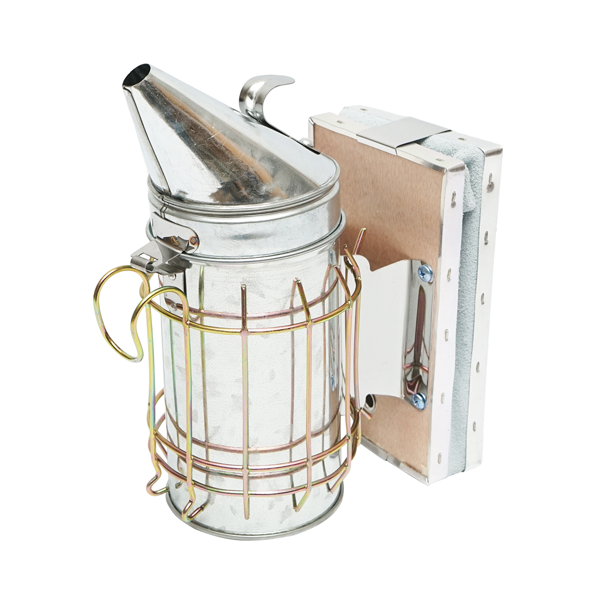 Afumator albine din otel inox cu cilindru scut termic si burduf din piele 160mm - imagine 4