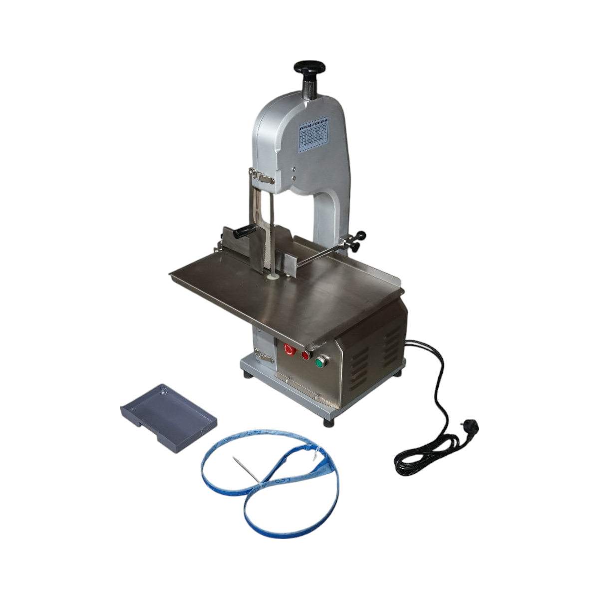 Masina electrica de taiat carne si oase 1500W, 220V, viteza taiere 15.4 m/s, lama fierastrau 1650mm