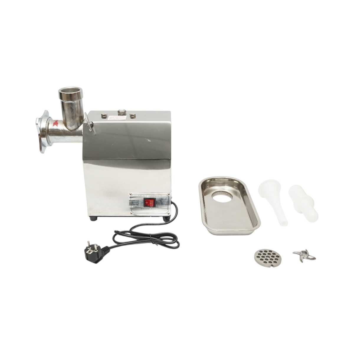 Masina de tocat carne electrica inox 600W, 220V, capacitate 100 kg/h, adaptor carnati, 2 site si 2 cutite incluse 340x185x365mm - imagine 2