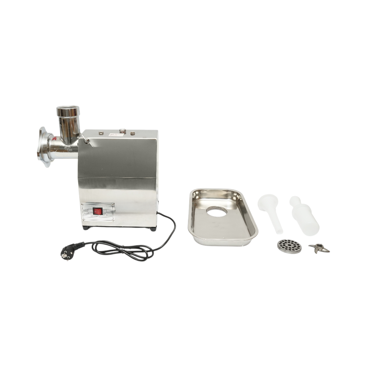 Masina de tocat carne electrica inox 850W, 220V, capacitate 150 kg/h, adaptor carnati, 2 site si 2 cutite incluse 380x210x415mm - imagine 2