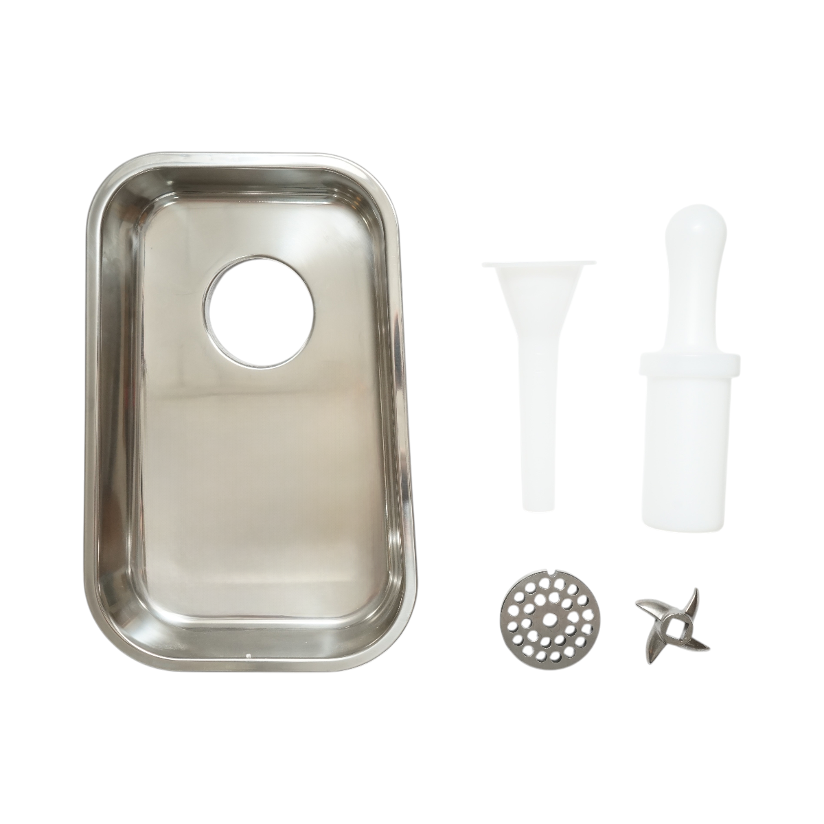 Masina de tocat carne electrica inox 850W, 220V, capacitate 150 kg/h, adaptor carnati, 2 site si 2 cutite incluse 380x210x415mm - imagine 3